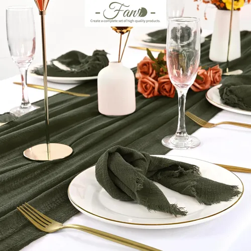 Vista 6 de Paquete de 60 servilletas de tela hechas a mano con flecos, servilletas de lino de algodón verde oliva, servilletas de cena de algodón rústico suave