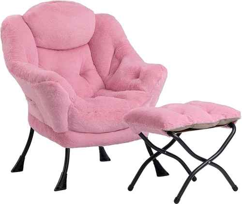 Vista 22 de HollyHOME Silla perezosa con otomana plegable, sillón cómodo y reposapiés plegable, sofá de ocio silla de lectura y reposapiés para sala de estar