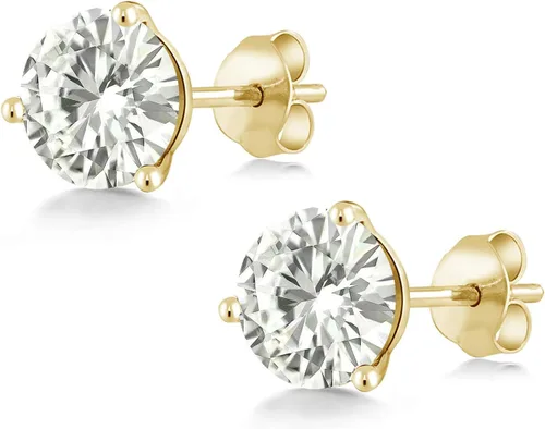 Vista 138 de Gem Stone King Aretes de oro de 14 quilates, 0.236 in, piedra natal redonda, Martini, 3 puntas, aretes de oro para mujer