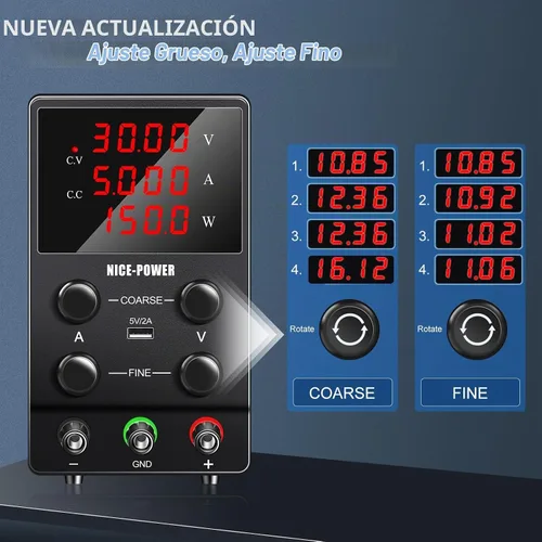 Vista 4 de NICE-POWER Fuente de alimentación CC ajustable: fuente de alimentación de banco de laboratorio de 30 V 5 A con conmutación variable regulada de alta