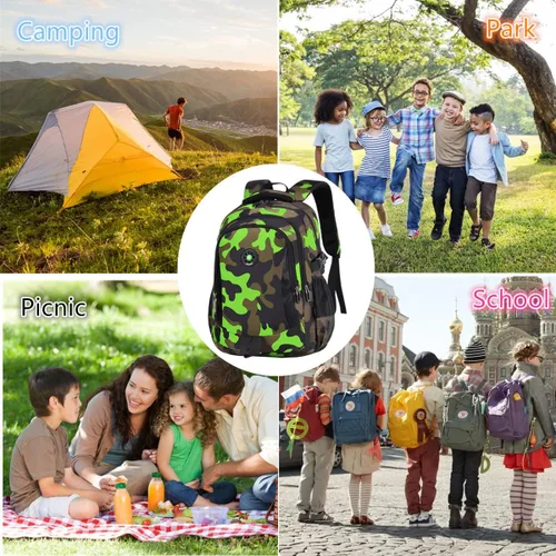 Vista 7 de Juego de mochila de camuflaje con bolsa de almuerzo, ligera, impermeable, mochila escolar para niños y niñas