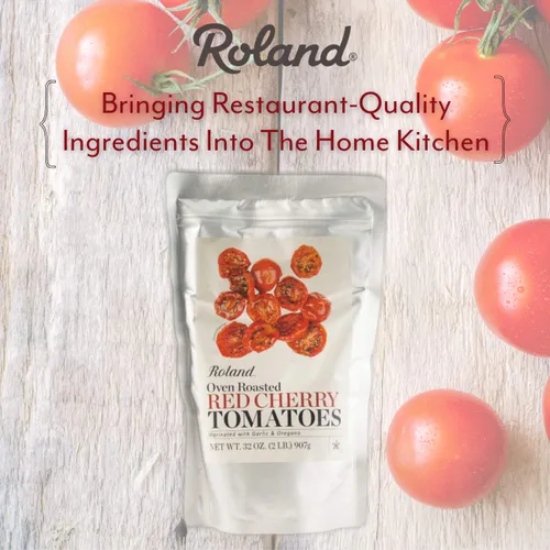 Vista 2 de Roland Foods Horno Tomates tostados, Marinados con ajo y orégano, Alimentos importados especializados, - Bolsa de cereza 32 onzas
