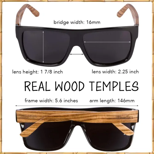 Vista 2 de Woodies, lentes de sol de madera, con lentes polarizados, estilo aviador