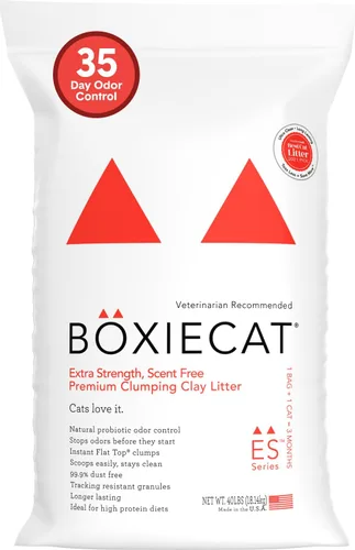 Vista 10 de Boxie® - Arena aglutinante de arcilla extra fuerte con control de olores de 35 días para gatos y gatitos, 16 libras, 99.9% libre de polvo, fórmula