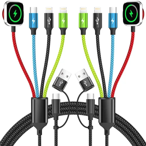 Vista 13 de Travel Essentials - Cargador de Apple Watch, doble tipo C, cable de carga múltiple 4 en 2, cargador de viaje USB A/C para múltiples dispositivos