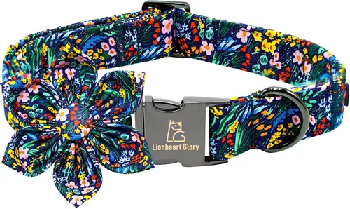 Vista 57 de Collar de perro Lionheart Glory, collar de perro rosa con flor, lindo collar para mascotas con patrón floral ajustable para perros pequeños Rosado