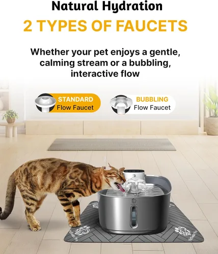 Vista 8 de Fuente de agua inalámbrica para gatos, 3.2L/108 onzas, fuente de acero inoxidable, fuente automática para beber gatos inalámbrica y recargable