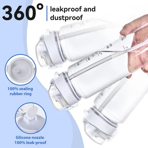 Vista 5 de GOPPUS Botellas de agua transparentes con pajilla, botellas de agua de plástico de 32 onzas, sin BPA, botella de boca ancha de Tritan a prueba