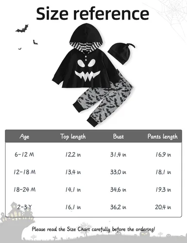 Vista 7 de RCPATERN Sudadera con capucha para bebé niño de Halloween, sudadera con capucha y estampado de murciélagos, ropa de Halloween para bebé, 6 meses-3