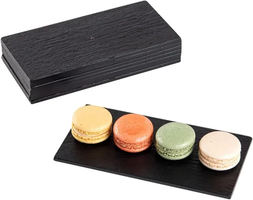 Vista 5 de Restaurantware Platos de servir de 5 x 5 pulgadas, 100 tablas redondas de charcutería, imitan el aspecto de platos de plástico negro pizarra, sirven