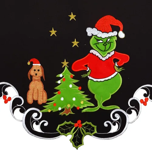 Vista 3 de Grelucgo Bufanda bordada de Navidad para mantel de Navidad, 70 x 17 pulgadas (Grinch)