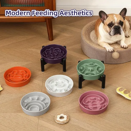 Vista 6 de Cuenco elevado para perros de alimentación lenta, 0.8 tazas de cerámica elevado con soporte inoxidable, cuenco elevado para perros de 6.3 pulgadas