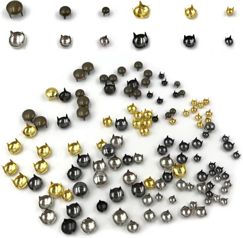Vista 6 de Honigo 120 piezas Tachuelas Redondas con Cúpula Metálicas Remaches de Color Mixto Latón Sólido 4/6/8mm 4 Puntas Picos Clavos para Artesanía de Cuero