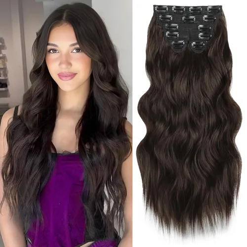 Vista 41 de Extensiones de cabello con clip de Vigorous de 20 pulgadas, con reflejos rubio playa, extensiones de cabello ondulado largo y suave de cabello