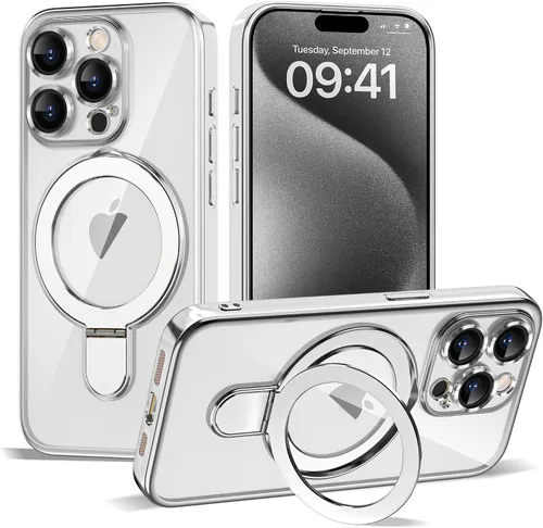 Vista 103 de Funda compatible con iPhone 12 con soporte de anillo magnético invisible [compatible con Mag-Safe] [Protector completo de lente de cámara] Funda
