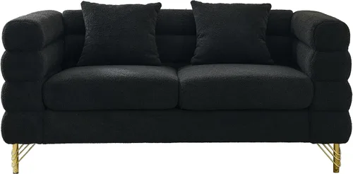 Vista 7 de mikibama Sofá de Dos Plazas Moderno Teddy, Sofá Seccional de 60 Pulgadas, Sofá Profundo de Lujo de 2 Plazas con 2 Almohadas y Patas de Metal Dorado