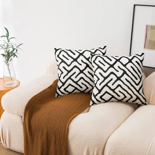 Vista 4 de Pyonic - Paquete de 2 fundas de almohada decorativas geométricas en blanco y negro, fundas de almohadón modernas y abstractas cuadradas para sofá