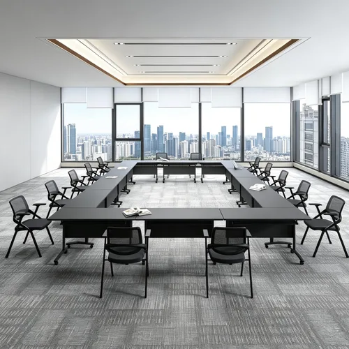 Vista 2 de 47.2in Folding Conference Table, Modular Meeting Table with Wheels 2Pack Deep Gray