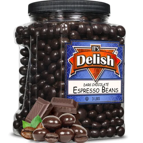 Vista 9 de Granos de café expreso cubiertos de chocolate oscuro - de It's Delish, bolsa de 1 libra Snack para amantes del café Dulces de chocolate gourmet