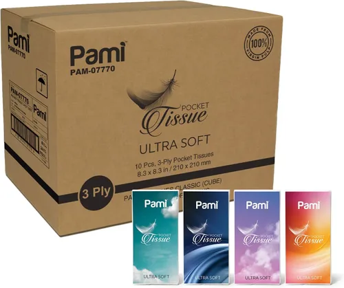 Vista 6 de PAMI Pañuelos de bolsillo ultrasuaves de 3 capas, pequeños paquetes de pañuelos para bolso, toallitas faciales fuertes y absorbentes