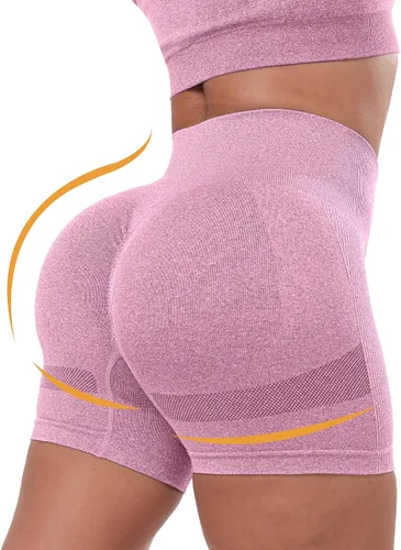 Vista 3 de CHRLEISURE Pantalones Cortos de Entrenamiento para Mujer, 4 Paquetes, Cintura Alta, Levantamiento de Glúteos con Fruncido, Pantalones Cortos Booty