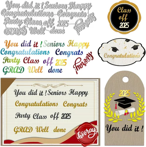 Vista 6 de ALIBBON Troqueles para graduados para hacer tarjetas, palabras de felicitaciones, troqueles de corte de metal, troqueles de fondo de graduación