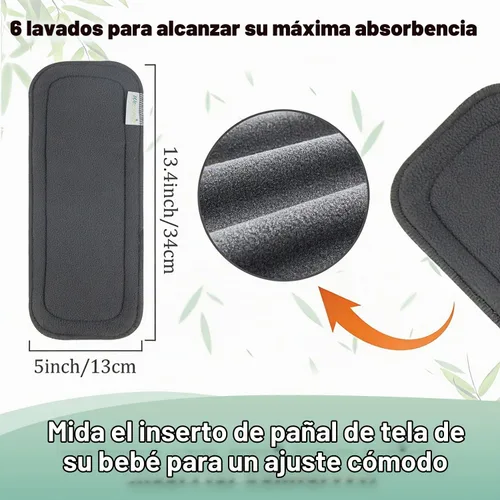 Vista 5 de Wegreeco Paquete de 12 insertos de carbón de 5 capas suaves reutilizables para pañales de tela de bebé, forros lavables de alta absorción