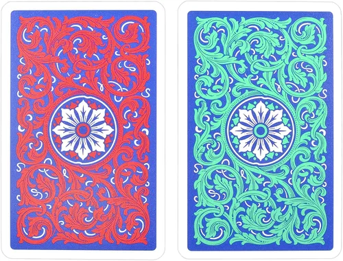 Vista 5 de Copag 1546 Juego de cartas de póquer de diseño neótero, tamaño bridge (estrecho) Juego doble verde/rojo (índice Jumbo)