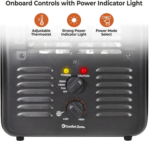 Vista 3 de Comfort Zone Calentador de espacio utilitario estilo Milkhouse de 1500 W, calentador eléctrico portátil para taller y garaje con termostato