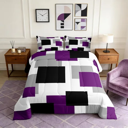 Vista 10 de Castle Fairy Juego de edredón con estampado azteca occidental, juego de ropa de cama geométrica a rayas marrones para niños y adolescentes