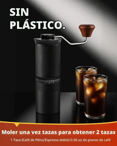 Vista 2 de Molinillo de café manual con rebabas de acero inoxidable, molinillo de mano de 1.12 onzas para expreso, goteo, prensa francesa, con 35 ajustes Negro