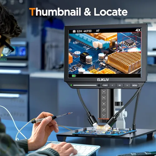 Vista 8 de Elikliv Microscopio digital de enfoque automático 4K EM4K-AF, microscopio de soldadura de 52MP para reparación de PCB, inspección de monedas