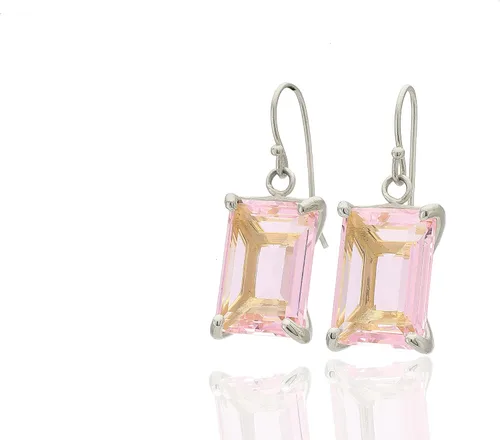 Vista 7 de Rose Quartz Rectangle Earrings - Self-Love Gold Dangle Earrings for Women - Healing Crystal Gemstone Jewelry