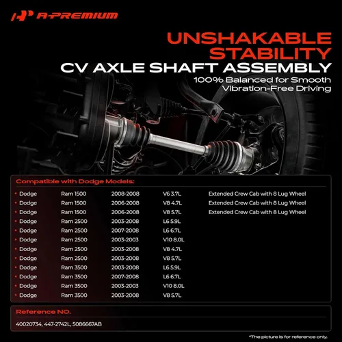 Vista 2 de A-Premium Conjunto de eje de eje CV compatible con Dodge Ram 1500 2006-2008 3.7L 4.7L 5.7L, Dodge Ram 2500 Ram 3500 2003-2008 5.7L 6.7L 8.0L L6
