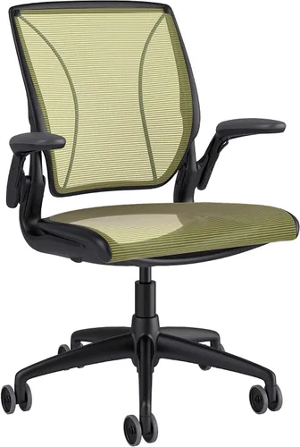 Vista 12 de Humanscale Diffrient World - Silla de escritorio de oficina – Brazos Duron ajustables – Marco negro a rayas negras respaldo y malla de asiento