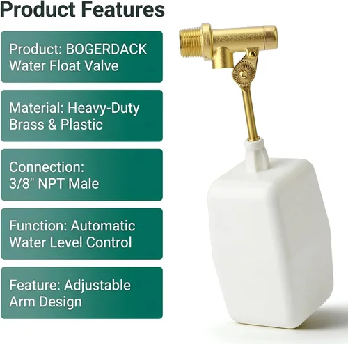Vista 3 de Válvula de flotador de agua macho NPT de 3/8 pulgadas, válvula de control de nivel de agua automática de llenado y agua, con brazo ajustable