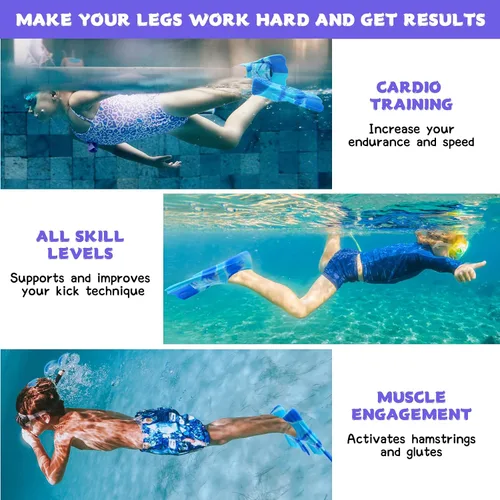 Vista 5 de Aletas de natación para niños, aletas cortas de natación para niños, aletas de entrenamiento de natación para regazo, piscina, esnórquel para niños