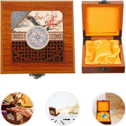 Vista 8 de VOSAREA - Caja de joyería pequeña organizadora de pendientes, anillos, collares, caja de regalo de madera, organizador de almacenamiento, caja