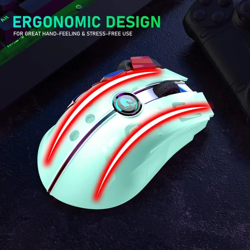 Vista 7 de Mouse inalámbrico para juegos, mouse de computadora de 12000 DPI con batería recargable de 1000 mAh, tipo C, retroiluminación RGB Chroma, 9 botones