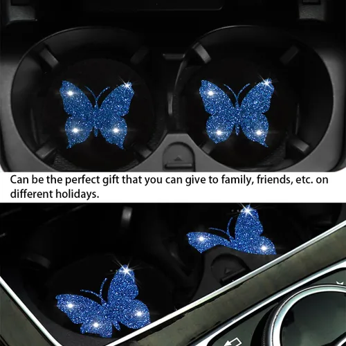 Vista 6 de BESULEN Posavasos de Mariposa para Automóvil, Paquete de 2 Posavasos Universales de 2.75 Pulgadas Antideslizantes para Portavasos, Alfombrilla