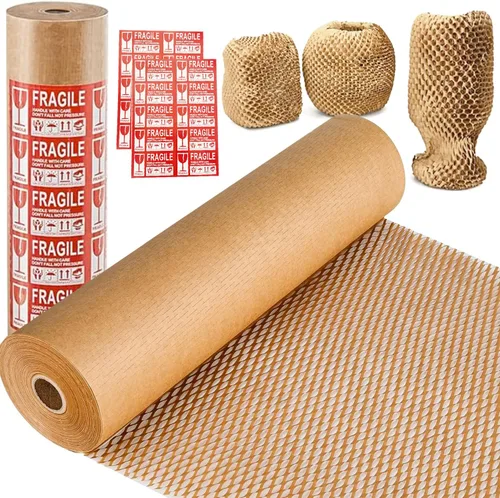 Vista 7 de Papel de embalaje de panal de abeja, 15 x 230 pies, materiales de embalaje ecológicos para envío, suministros de mudanza reciclables irrompibles