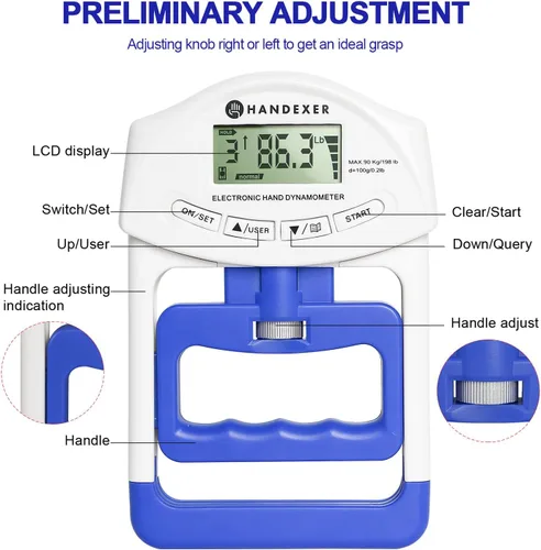 Vista 5 de Grip Strength Tester, Digital Hand Dynamometer FDA Registered with Backlit LCD for Grip Strength Testing and Training