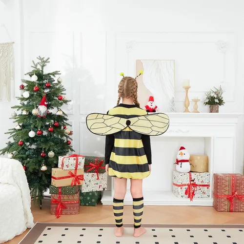 Vista 6 de Shunvnny Disfraz de abeja de Halloween para niños, sin mangas, con ala, disfraz de juego de rol