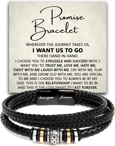Vista 15 de Pulsera Promesa Para Él, Pulsera de Cuero Trenzado y Acero Inoxidable con Infinito, Letra "Te Amo Para Siempre", Regalos de Promesa Para Hombre