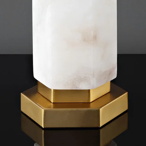 Vista 4 de SAFAVIEH Couture Lighting Collection Lynsey - Lámpara de mesa hecha a mano con alabastro dorado/blanco de 29 pulgadas