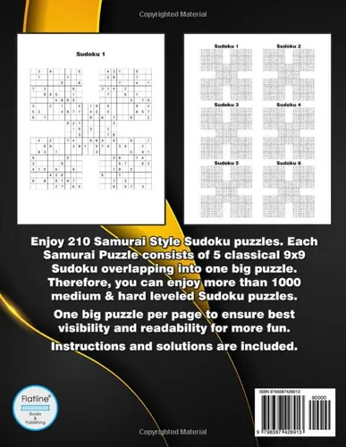 Vista 2 de Medium & Hard Samurai Sudoku Big Sudoku Variation Puzzle Book for Adults & Teens with 210 Samurai Style Puzzles