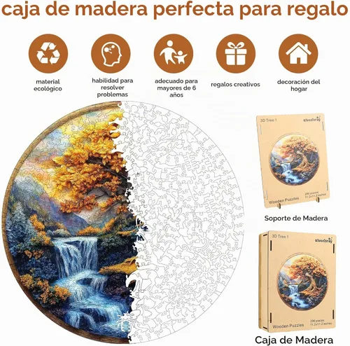 Vista 4 de Qiuenisray Rompecabezas de madera para adultos, rompecabezas de árbol cascada de río 3d árbol 1
