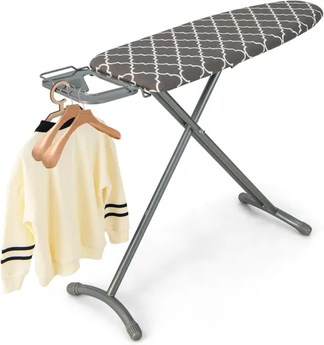 Vista 9 de COSTWAY Tabla de planchar de tamaño completo, soporte de hierro plegable con cubierta de tabla de planchar adicional, altura ajustable de 7