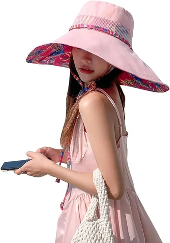 Vista 12 de Sombreros de sol de ala extra ancha de 6 pulgadas con protección UV UPF 50+ y correa para sombrero de playa para mujer
