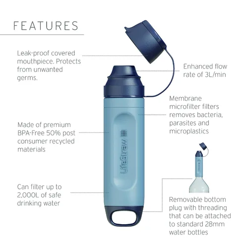 Vista 2 de LifeStraw Peak Series - Filtro de agua personal solo para senderismo, camping, viajes, supervivencia y preparación para emergencias. Elimina Limeade